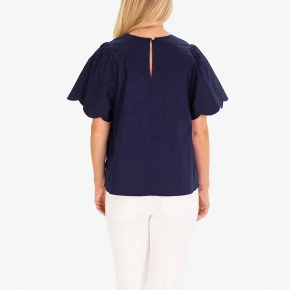 Duffield Lane FEYE FLUTTER SLEEVE IN NAVY STRETCH - Picture 3 of 8